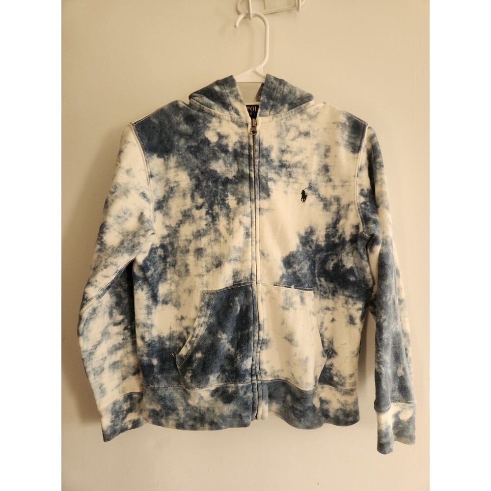 Polo Ralph Lauren Full Zip Hoodie Boys Youth M 10/12 Tie Dye Indigo